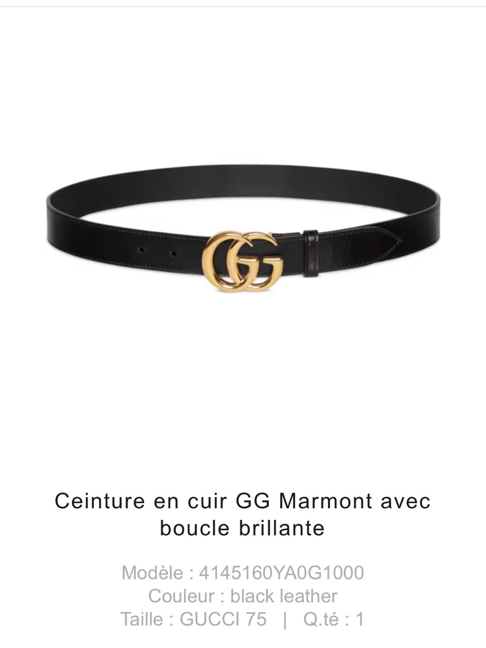 Gucci Black Leather Belt with Gold Double G Buckle